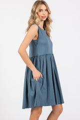 Blue Sleeveless Textured Dress