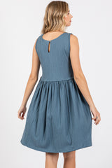 Blue Sleeveless Textured Dress