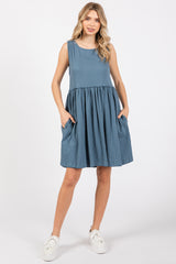 Blue Sleeveless Textured Dress