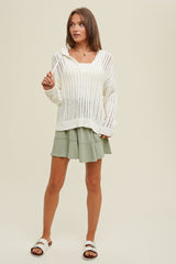 Cream Open Knit Hooded Sweater