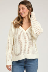 Cream Open Knit Maternity Hooded Sweater