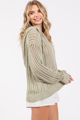 Mint Green Open Knit Hooded Sweater