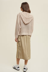 Taupe Open Knit Hooded Sweater