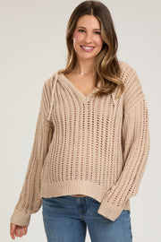 Taupe Open Knit Maternity Hooded Sweater