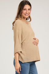 Beige Knit Maternity Short Sleeve Top