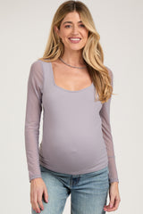 Lavender Mesh Long Sleeve Maternity Top