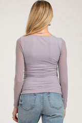 Lavender Mesh Long Sleeve Maternity Top