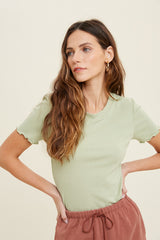 Sage Ribbed Fitted Lettuce Trim Maternity Top