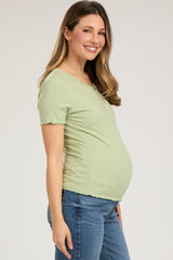 Sage Ribbed Fitted Lettuce Trim Maternity Top