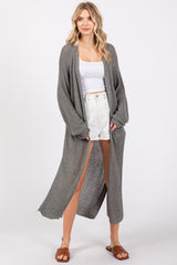 Gray Knit Side Slit Long Cardigan