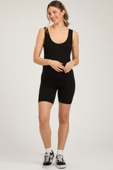 Black Sleeveless Ribbed Biker Short Maternity Romper