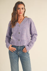 Purple Boxy Knit Cardigan