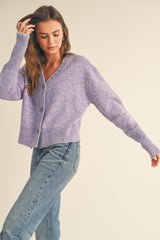 Purple Boxy Knit Cardigan