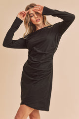 Black Ruched Wrap Maternity Dress