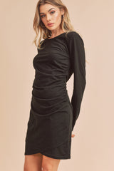 Black Ruched Wrap Dress