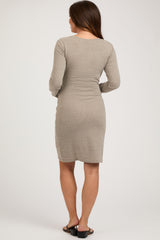 Heather Grey Ruched Wrap Maternity Dress