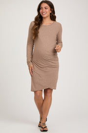 Mocha Heather Ruched Wrap Maternity Dress