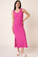 Fuchsia Ribbed Side Slit Maternity Maxi Dress