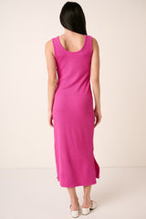 Fuchsia Ribbed Side Slit Maxi Dress