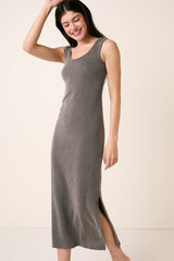 Charcoal Ribbed Side Slit Maternity Maxi Dress