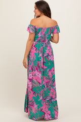 Violet Floral Smocked Off Shoulder Maternity Maxi Dress