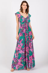 Violet Floral Smocked Off Shoulder Maternity Maxi Dress