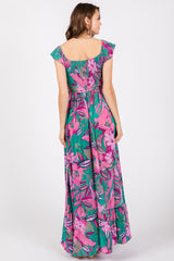 Violet Floral Smocked Off Shoulder Maxi Dress