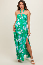 Green Floral Halter Maternity Maxi Dress