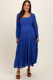 Royal Blue Tiered Maternity Midi Dress