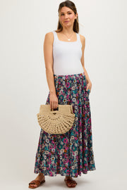 Navy Floral Tiered Maternity Midi Skirt