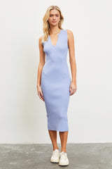 Periwinkle V-Neck Knit Midi Dress