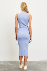 Periwinkle V-Neck Knit Midi Dress