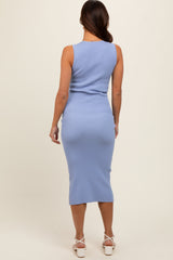 Periwinkle V-Neck Knit Maternity Midi Dress