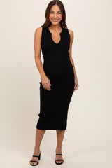 Black V-Neck Knit Maternity Midi Dress