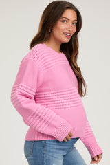 Pink Open Knit Maternity Sweater