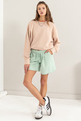 Mint Green Raw Hem Maternity Drawstring Shorts