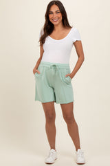 Mint Green Raw Hem Maternity Drawstring Shorts