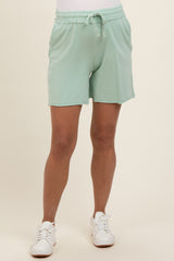 Mint Green Raw Hem Maternity Drawstring Shorts