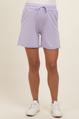 Lavender Raw Hem Maternity Drawstring Shorts