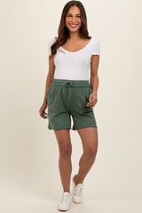 Olive Green Raw Hem Maternity Drawstring Shorts