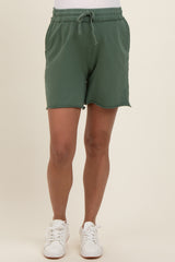 Olive Green Raw Hem Maternity Drawstring Shorts