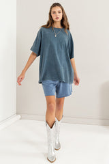 Blue Raw Hem Maternity Drawstring Shorts