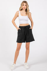 Black Raw Hem Maternity Shorts