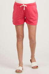 Red Vintage Wash Maternity Drawstring Shorts