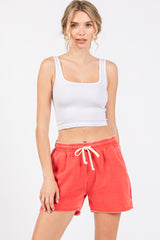 Red Vintage Wash Maternity Drawstring Shorts