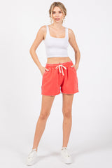 Red Vintage Wash Drawstring Shorts