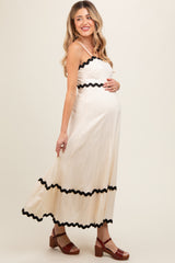 Beige Colorblock Trim Maternity Midi Dress