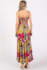 Multi-Color Floral V-Neck Front Knot Tiered Maxi Dress