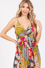 Multi-Color Floral V-Neck Front Knot Tiered Maxi Dress