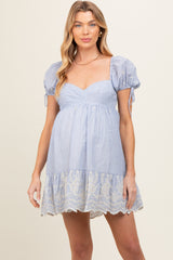 Blue Striped Floral Eyelet Maternity Mini Dress